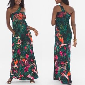 Soma one shoulder halter maxi dress soft jersey stretch tropical print small